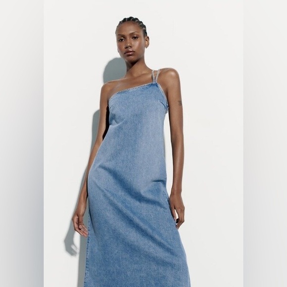 Zara denim dress maxi full length jean casual - Picture 4 of 11